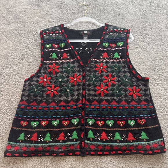 Vintage Segue Sweater Vest Womens Large Ugly Christmas 3D All Over Art To Wear - Picture 2 of 14